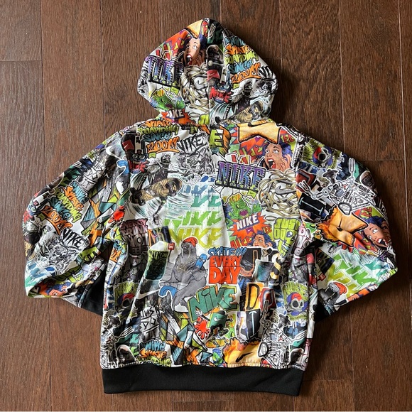 NIKE Vintage Comic Pop Art Skater Grafitti Zip Up hoodie sz L - Picture 3 of 8